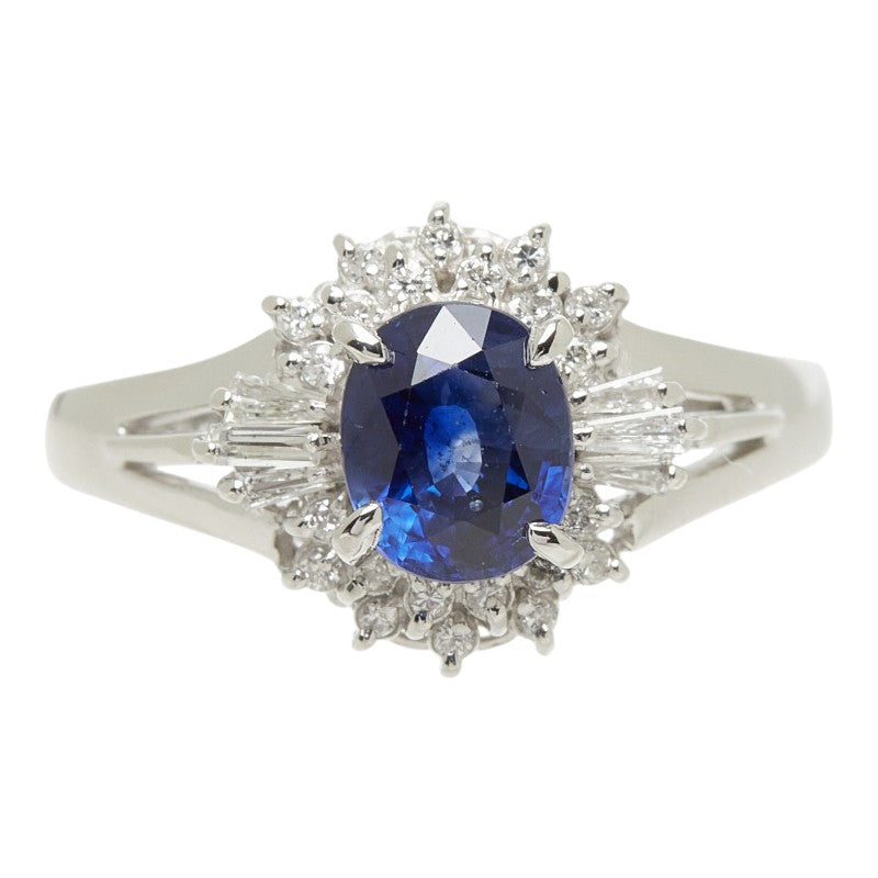 サファイア ダイヤモンド Pt900 プラチナ サファイア1.16ct ダイヤ0.18ct フラワーモチーフ リング 指輪 レディース 11号 【中古】