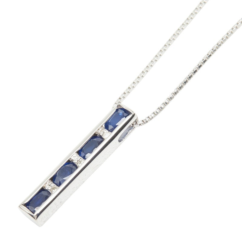 サファイア ダイヤモンド K18WG ホワイトゴールド サファイア0.90ct ダイヤ0.06ct ペンダント ネックレス レディース 【中古】