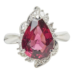 ロードライトガーネット ダイヤモンド Pt900 プラチナ ロードライトガーネット4.19ct ダイヤ0.26ct ペアーシェイプモチーフ しずく 雫 リング 指輪 レディース 13.5号 【中古】