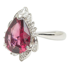 ロードライトガーネット ダイヤモンド Pt900 プラチナ ロードライトガーネット4.19ct ダイヤ0.26ct ペアーシェイプモチーフ しずく 雫 リング 指輪 レディース 13.5号 【中古】