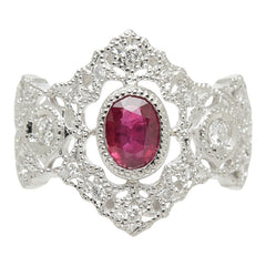 ルビー ダイヤモンド Pt900 プラチナ ルビー1.02ct ダイヤ0.35ct デザインリング ティアラモチーフ リング 指輪 レディース 15号 中古