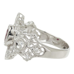 ルビー ダイヤモンド Pt900 プラチナ ルビー1.02ct ダイヤ0.35ct デザインリング ティアラモチーフ リング 指輪 レディース 15号 中古