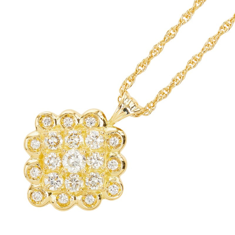 ダイヤモンド K18YG イエローゴールド ダイヤ1.00ct フラワーモチーフ ペンダント ネックレス レディース 中古