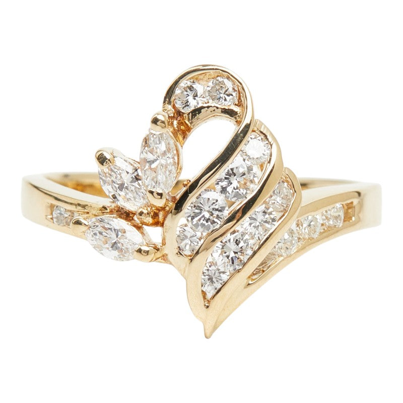 ダイヤモンド K18YG イエローゴールド ダイヤ0.50ct 田中貴金属 GINZA TANAKA ファッションリング リーフモチーフ リング 指輪 レディース 12号 中古