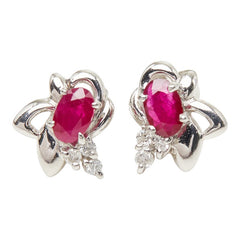 Pt850 プラチナ ルビー ダイヤモンド ルビー0.60ct ダイヤ0.08ct フラワーモチーフ ピアス レディース 【中古】