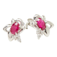 Pt850 プラチナ ルビー ダイヤモンド ルビー0.60ct ダイヤ0.08ct フラワーモチーフ ピアス レディース 【中古】