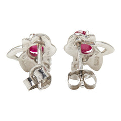 Pt850 プラチナ ルビー ダイヤモンド ルビー0.60ct ダイヤ0.08ct フラワーモチーフ ピアス レディース 【中古】