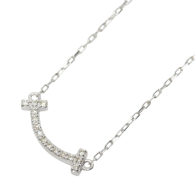 K18WG ホワイトゴールド ダイヤモンド ダイヤ0.05ct T字 スマイルモチーフ ペンダント ネックレス レディース 中古
