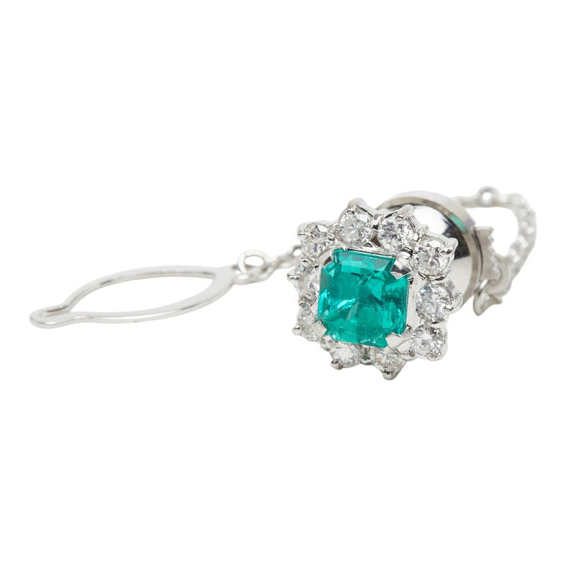 エメラルド ダイヤモンド Pt900 プラチナ エメラルド1.60ct ダイヤ0.77ct フラワーモチーフ タイピン メンズ 【中古】