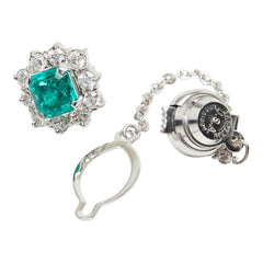 エメラルド ダイヤモンド Pt900 プラチナ エメラルド1.60ct ダイヤ0.77ct フラワーモチーフ タイピン メンズ 【中古】