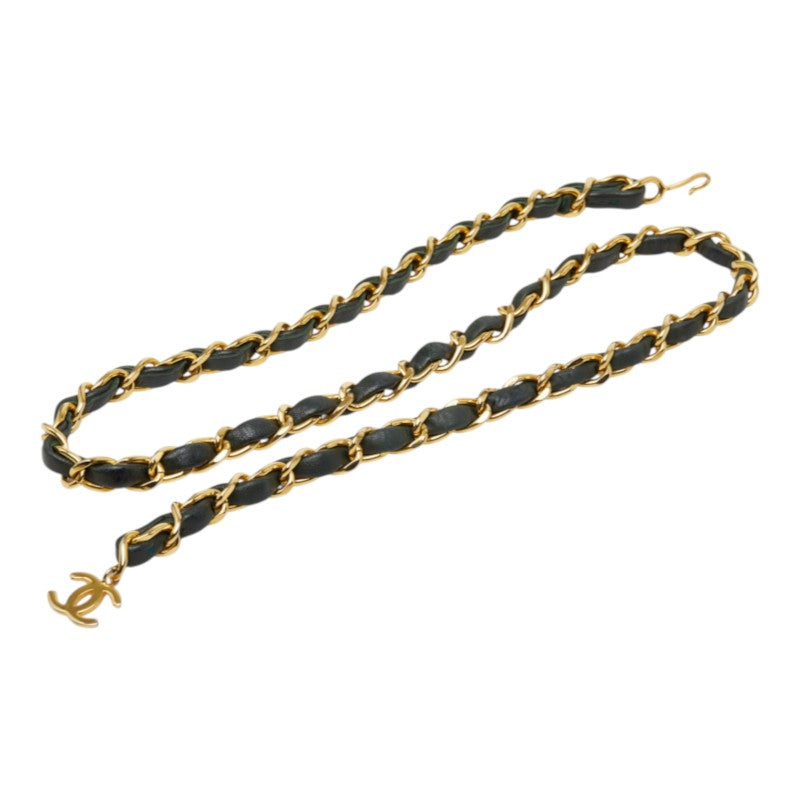 シャネル ココマーク チェーン ベルト ブラック ゴールド メッキ レザー レディース CHANEL 中古