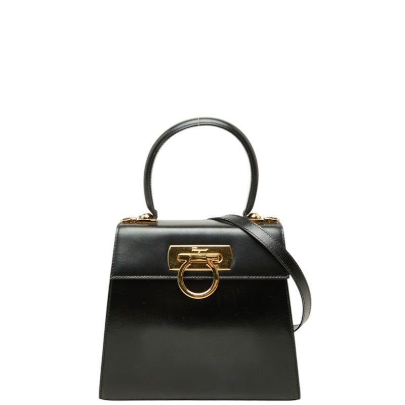 サルヴァトーレフェラガモ ガンチーニ ハンドバッグ ショルダーバッグ 2WAY BX-212193 ブラック レザー レディース Salvatore Ferragamo 【中古】