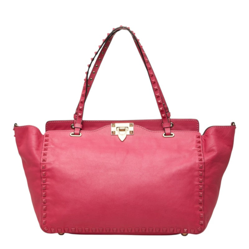 ヴァレンチノ ロックスタッズ トートバッグ ショルダーバッグ ピンク レザー レディース Valentino 中古