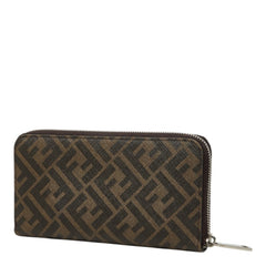 フェンディ ズッカ ラウンドファスナー 長財布 7M0342 ブラウン イエロー PVC レディース FENDI 中古
