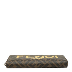 フェンディ ズッカ ラウンドファスナー 長財布 7M0342 ブラウン イエロー PVC レディース FENDI 中古
