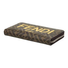 フェンディ ズッカ ラウンドファスナー 長財布 7M0342 ブラウン イエロー PVC レディース FENDI 中古