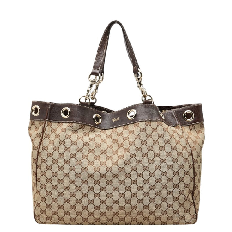 グッチ GGキャンバス トートバッグ ハンドバッグ 153033 ベージュ ブラウン キャンバス レザー レディース GUCCI 中古