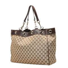グッチ GGキャンバス トートバッグ ハンドバッグ 153033 ベージュ ブラウン キャンバス レザー レディース GUCCI 中古