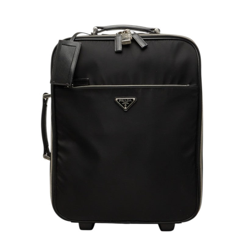 プラダ テスート キャリーバッグ スーツケース トラベルバッグ ブラック ナイロン レザー ユニセックス PRADA 中古