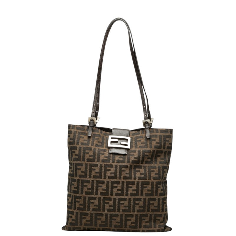 フェンディ ズッカ トートバッグ ショルダーバッグ ブラウン キャンバス レザー レディース FENDI 中古