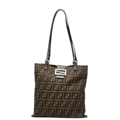 フェンディ ズッカ トートバッグ ショルダーバッグ ブラウン キャンバス レザー レディース FENDI 中古