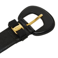 サルヴァトーレフェラガモ ヴァラ リボン 型押し ベルト サイズ 70 ブラック レザー メッキ レディース Salvatore Ferragamo 【中古】