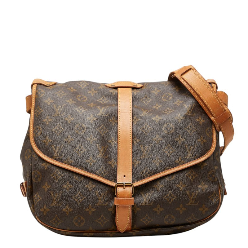 ルイ ヴィトン モノグラム ソミュール35 斜め掛け ショルダーバッグ M42254 ブラウン PVC レザー レディース LOUIS VUITTON 中古