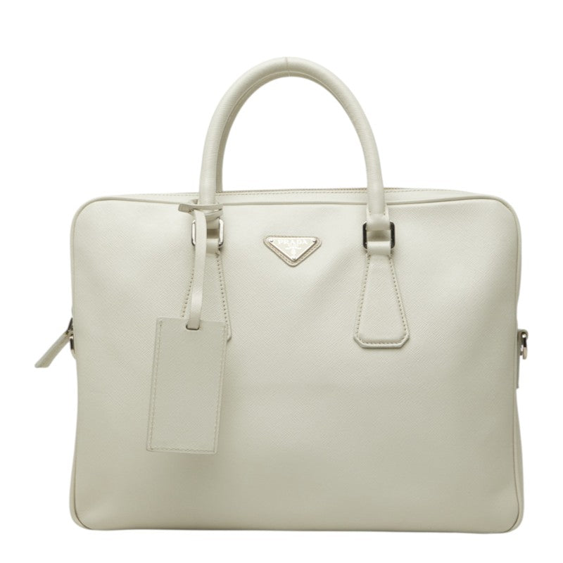 プラダ 三角ロゴプレート ハンドバッグ ビジネスバッグ ブリーフケース ホワイト サフィアーノレザー レディース PRADA 【中古】