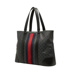 グッチ GGスプリーム シェリーライン トートバッグ 495560 ブラック グレー PVC レザー レディース GUCCI 中古