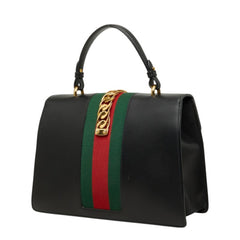 グッチ シェリーライン シルヴィ ハンドバッグ ショルダーバッグ 2WAY 431665 ブラック レザー レディース GUCCI 中古