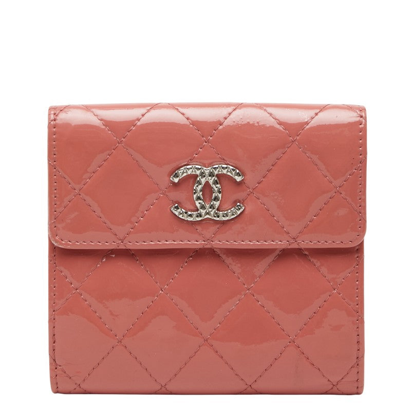 シャネル マトラッセ ココマーク 二つ折り財布 Wホック コンパクト ピンク パテントレザー レディース CHANEL 【中古】