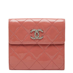 シャネル マトラッセ ココマーク 二つ折り財布 Wホック コンパクト ピンク パテントレザー レディース CHANEL 【中古】