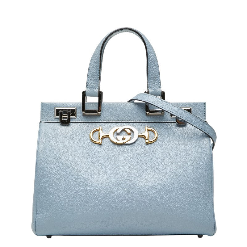 グッチ ズゥミ スモール ハンドバッグ ショルダーバッグ 2WAY 569712 ブルー系 レザー レディース GUCCI 【中古】