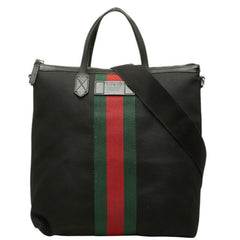 グッチ シェリーライン トートバッグ ショルダーバッグ 2WAY 368559 ブラック キャンバス レザー レディース GUCCI 【中古】