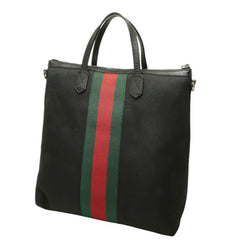 グッチ シェリーライン トートバッグ ショルダーバッグ 2WAY 368559 ブラック キャンバス レザー レディース GUCCI 【中古】