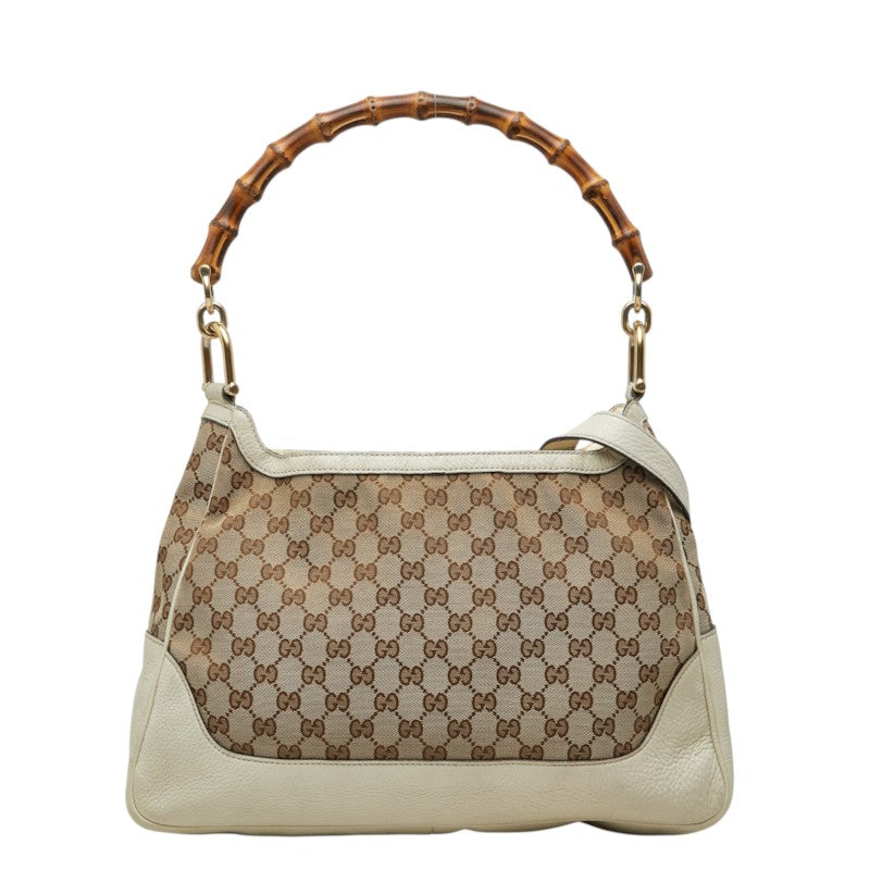 グッチ GGキャンバス バンブー ハンドバッグ ショルダーバッグ 2WAY 282315 ベージュ アイボリー キャンバス レザー レディース GUCCI 中古