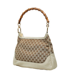 グッチ GGキャンバス バンブー ハンドバッグ ショルダーバッグ 2WAY 282315 ベージュ アイボリー キャンバス レザー レディース GUCCI 中古