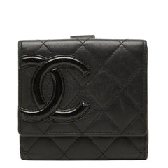 シャネル マトラッセ ココマーク カンボンライン 二つ折り財布 ブラック レザー レディース CHANEL 中古