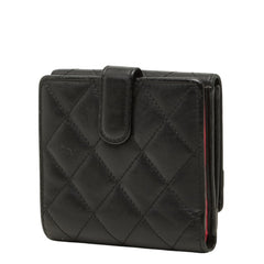 シャネル マトラッセ ココマーク カンボンライン 二つ折り財布 ブラック レザー レディース CHANEL 中古