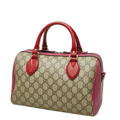 グッチ GGスプリーム ミニ ボストンバッグ ショルダーバッグ 2way 409529 ベージュ ピンク レッド PVC レザー レディース GUCCI 中古