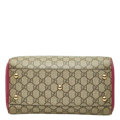 グッチ GGスプリーム ミニ ボストンバッグ ショルダーバッグ 2way 409529 ベージュ ピンク レッド PVC レザー レディース GUCCI 中古