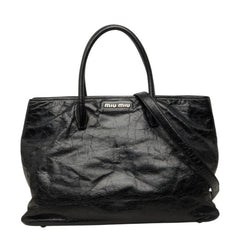 ミュウミュウ VITELLO ヴィッテロ ショルダーバッグ ハンドバッグ 2way ブラック レザー レディース MIUMIU 中古