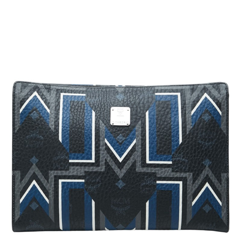 エム シー エム ロゴ クラッチバッグ セカンドバッグ ブラック グレー ブルー レザー レディース MCM 中古