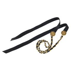 シャネル ココマーク リボン＆チェーンベルト ブラック レザー メッキ レディース CHANEL 中古