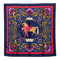 エルメス カレ90 トルコの馬 Cheval Turc スカーフ ネイビー マルチカラー シルク レディース HERMES 中古