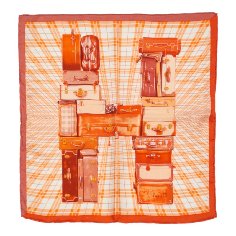 エルメス カレ45 H EN VOYAGE 旅するエルメス スカーフ オレンジ シルク レディース HERMES 中古