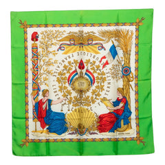 エルメス カレ90 LIBERTE EGALITE FRATERNITE REPUBLIQUE FRANCAISE 1789年フランス革命を記念して スカーフ グリーン シルク レディース HERMES 中古
