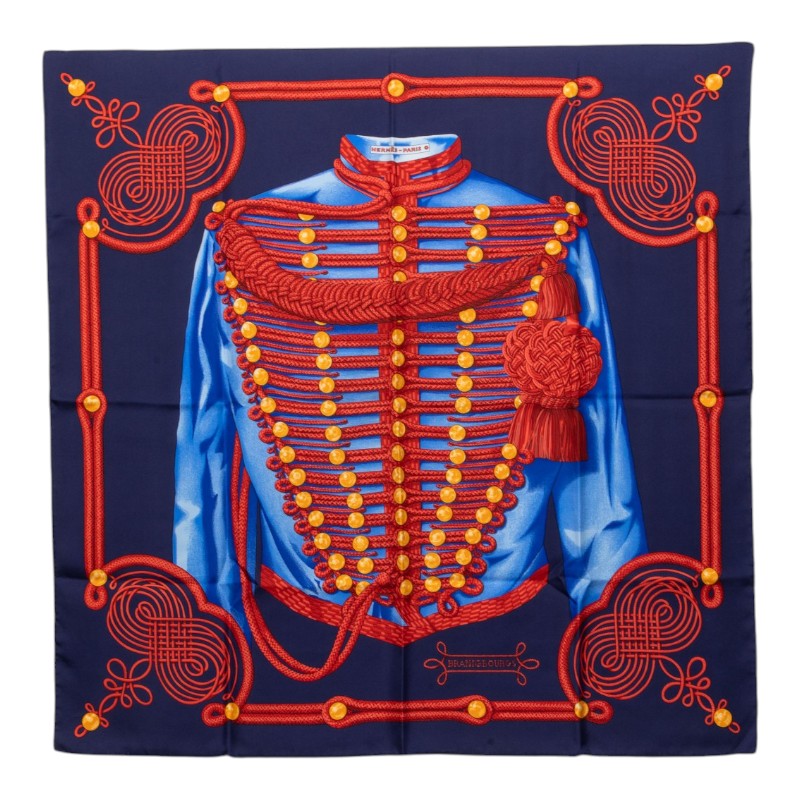エルメス カレ90 BRANDEBOURGS ブランデンブルク飾り スカーフ ネイビー レッド マルチカラー シルク レディース HERMES 中古