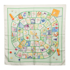 エルメス カレ90 Le jeu des petits bonheurs 小さな幸せのゲーム スカーフ マルチカラー ホワイト シルク レディース HERMES 中古