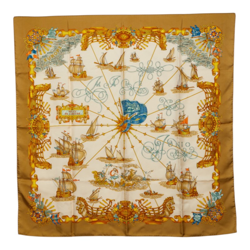 エルメス カレ90 VOILES DE LUMIERE 光の帆船 スカーフ 大判スカーフ ホワイト マルチカラー レディース HERMES 中古